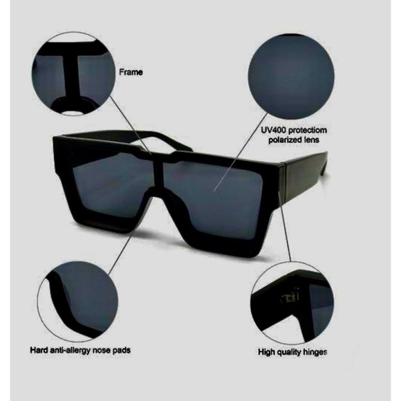 Black Sunglasses Large Oversized XL Square Lady Women Retro Vintage SHADZ - Picture 6 of 10